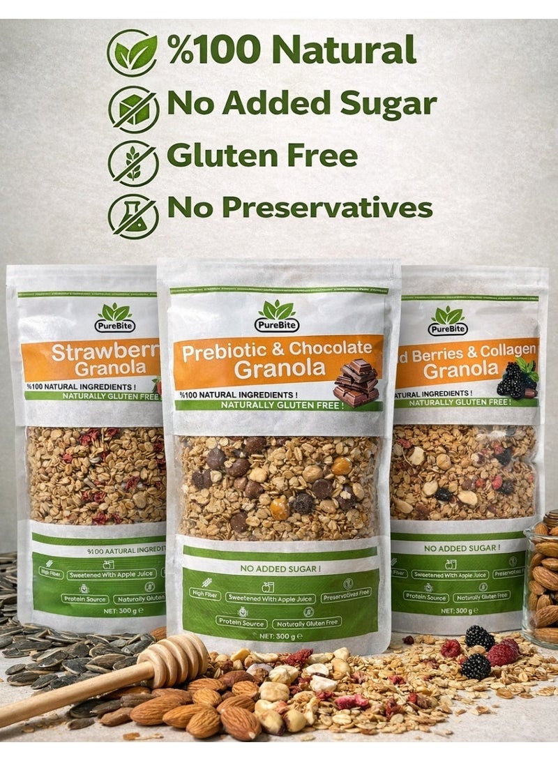 PURE BITE %100 Natural, Gluten-Free, NO Sugar added Wild Berries & Collagen Granola-300gr. - Image 2